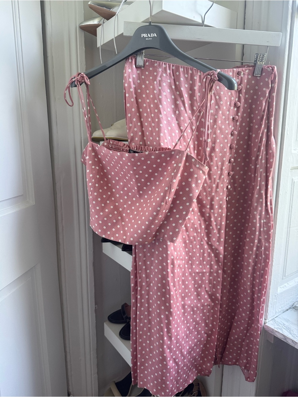 Pink Polka Dot Maxi Skirt Set